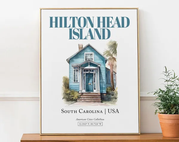 Hilton Island South Carolina Minimalist Watercolor Travel Poster