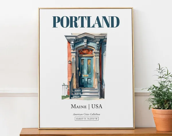 Portland Maine USA Minimalistic Watercolor Poster