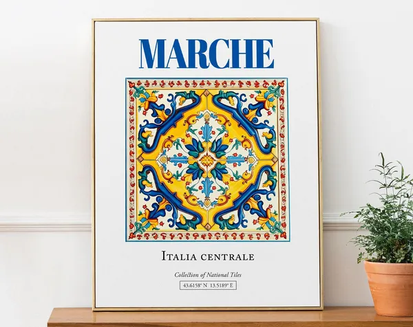 Marche Italia Centrale Italy Folk Maiolica Tile Poster