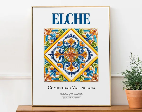 Elche Spain Traditional Tile Art Print, Living Room