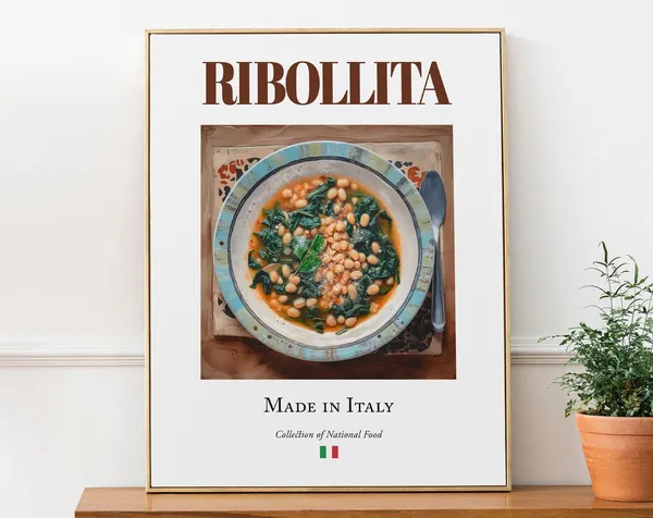 Ribollita On Maiolica Tile Plate, Italian Food Poster