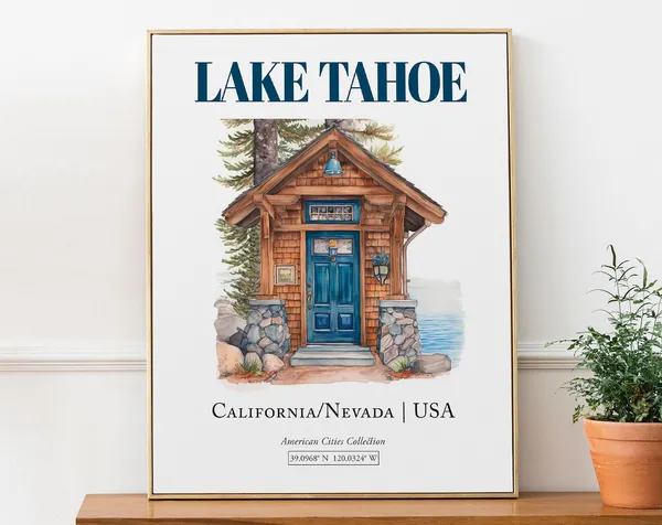 Lake Tahoe Minimalist Watercolor Travel Poster