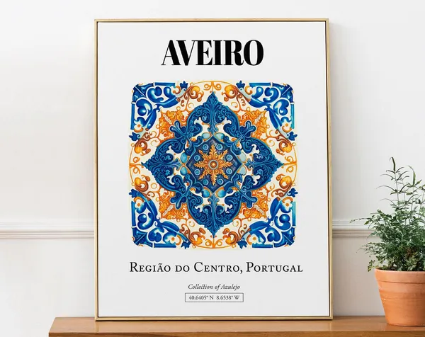 Aveiro, Portugal Traditional Tile Pattern Travel Poster
