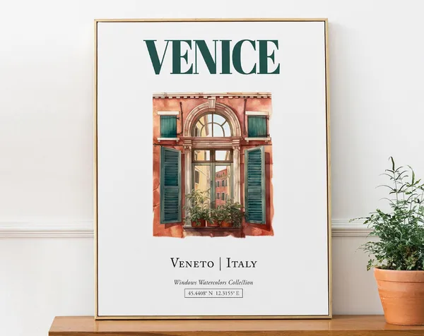 Venice Veneto Italy Travel Poster, Watercolor Illustration