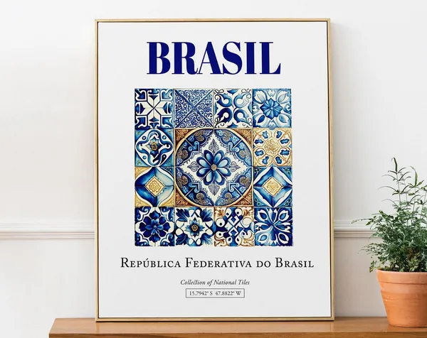 Brasil Brazil Azulejo Tile Art Print, Bedroom Decor