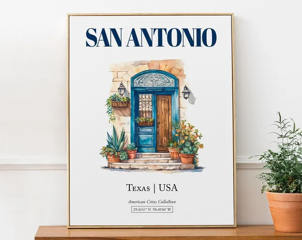 San Antonio Texas USA Minimalist Watercolor Travel Poster