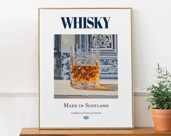 Whisky On Maiolica Tile, Traditional Scottish Beverage Art Print