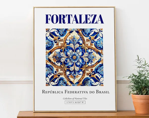 Fortaleza Brasil Minimalist Azulejo Tile Art Print