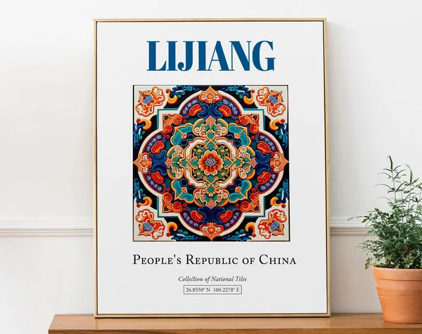 Lijiang China Traditional Tile Travel Poster