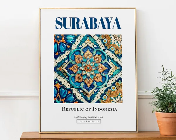 Surabaya Indonesia Folk Traditional Tile Travel Poster