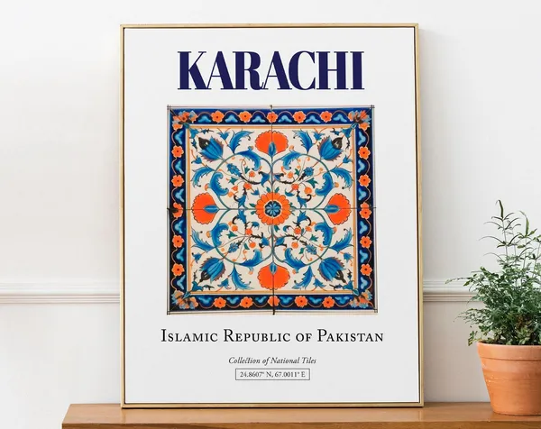 Karachi Pakistan Folk Traditional Tile Art Print