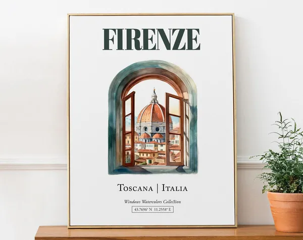 Firenze Toscana Italia Travel Poster, Watercolor Illustration
