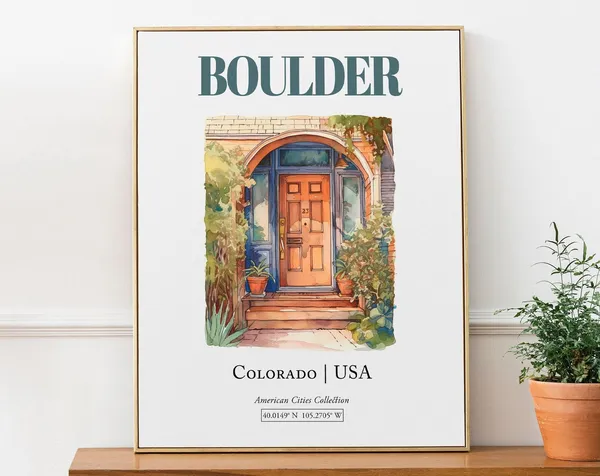 Boulder Colorado USA Minimalist Watercolor Travel Poster