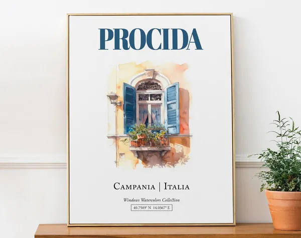 Procida, Campania Italia Watercolor Travel Poster
