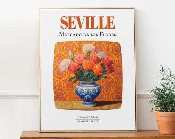 Seville, Spain Mercado De Las Flores Travel Poster