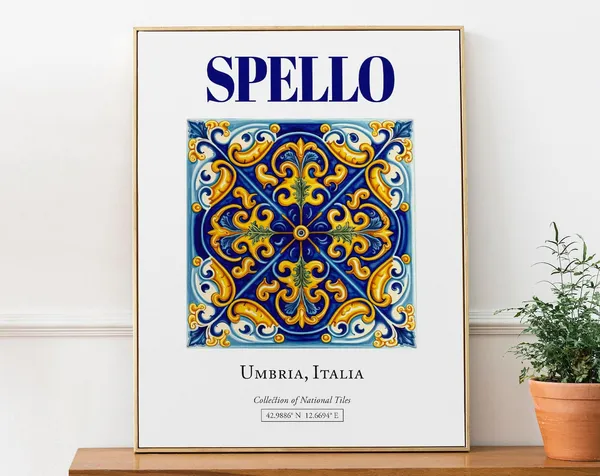 Spello Umbria Italy Traditional Maiolica Tile Travel Poster