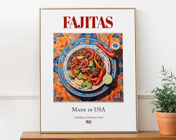 Fajitas On Maiolica Tile Plate, Mexican Food Art Print