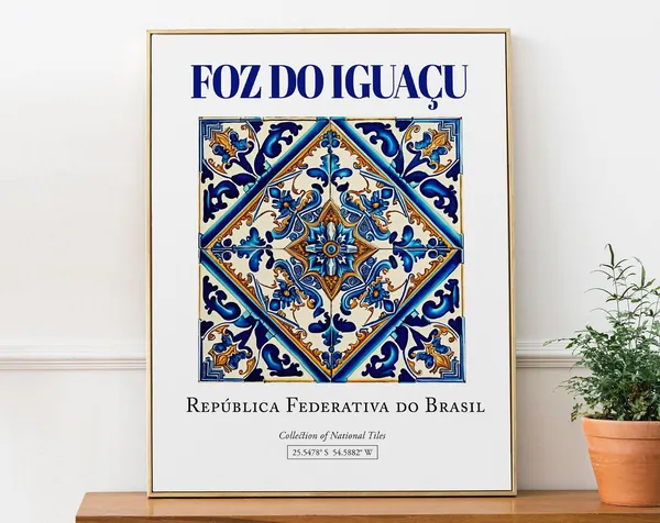 Foz Do Iguau Brasil Folk Azulejo Tile Art Print