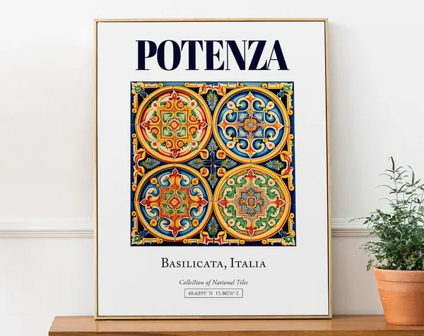 Potenza Basilicata Italy Traditional Maiolica Tile Travel Poster