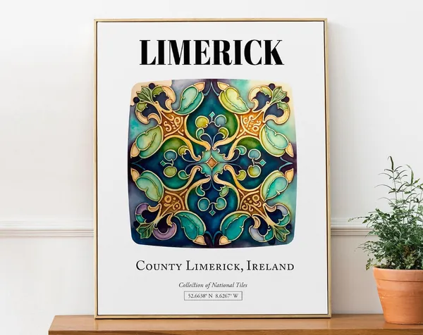 Limerick County Ireland Traditional Tile Pattern Poster
