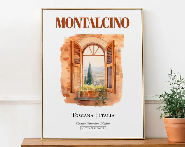 Montalcino Toscana Italia Travel Poster, Watercolor