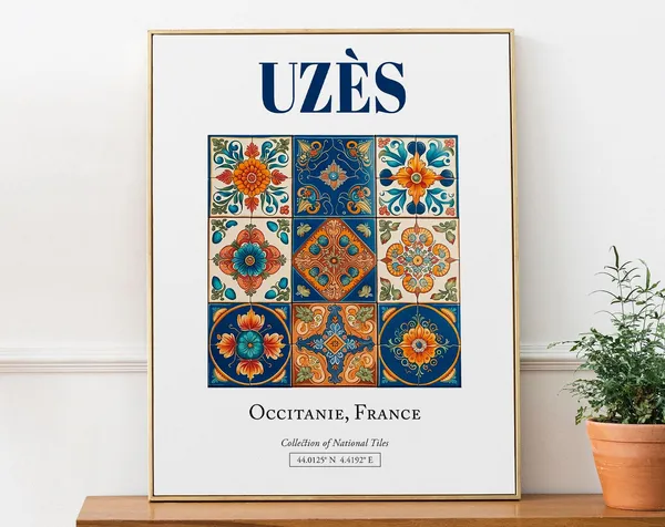 Occitanie France Traditional Tile Art Print, Travel Poster