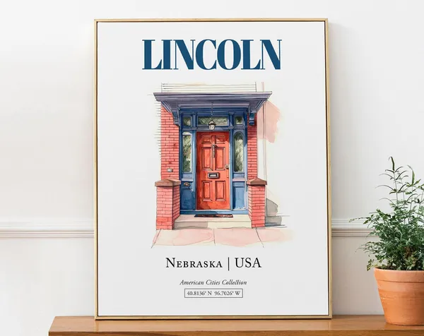 Lincoln Nebraska USA Minimalist Watercolor Travel Poster