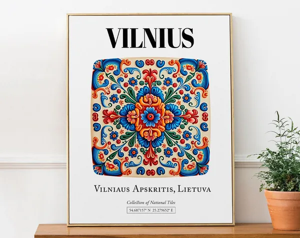 Vilnius Lithuania Traditional Tile Pattern Travel Poster