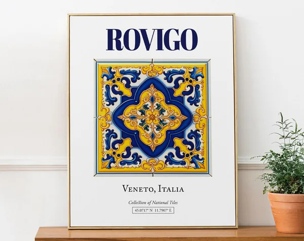 Rovigo Veneto Italy Folk Maiolica Tile Travel Poster
