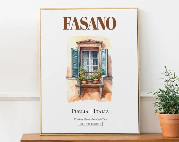 Fasano Puglia Italia Travel Poster, Watercolor Illustration