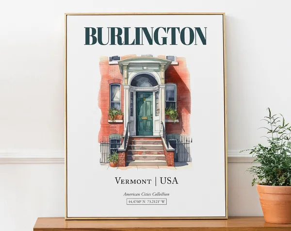 Burlington Vermont USA Minimalist Watercolor Travel Poster