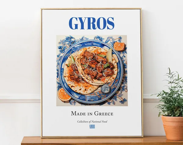 Gyros on Maiolica Tile Plate, Greek Food Art Print