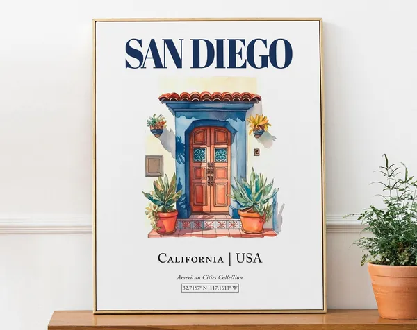 San Diego Minimalist Watercolor Travel Poster