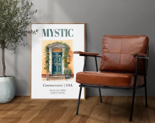 Mystic Connecticut USA Minimalist Watercolor Travel Poster