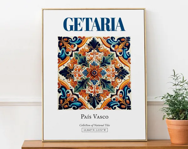 Getaria, Pas Vasco Spain Folk Tile Travel Poster