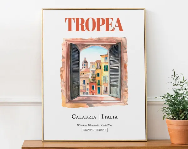 Tropea Calabria Italia Travel Poster, Watercolor Illustration
