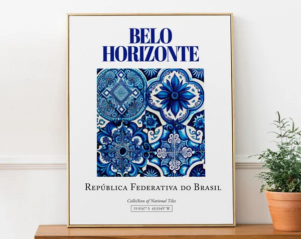 Belo Horizonte Brasil Folk Azulejo Tile Art Print