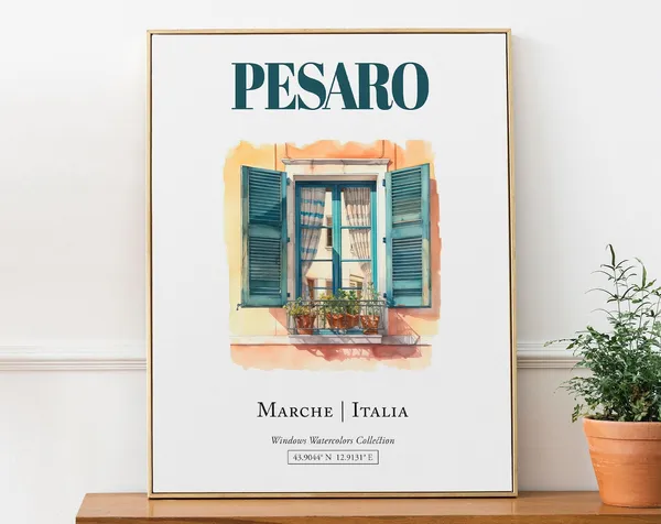 Pesaro Marche Italia Travel Poster, Watercolor Illustration