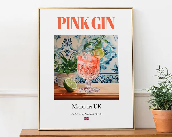 Pink Gin On Maiolica Tile, Traditional English Beverage Art Print