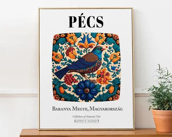 Hungary Traditional Bird and Flowers Tile Pattern Art Print