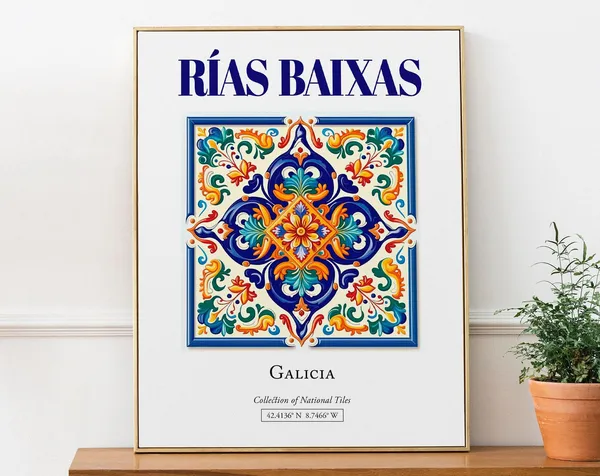 Ras Baixas Galicia Spain Folk Tile Travel Poster