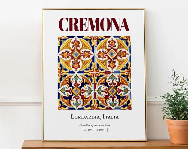 Cremona Lombardia Italy Folk Maiolica Tile Travel Poster