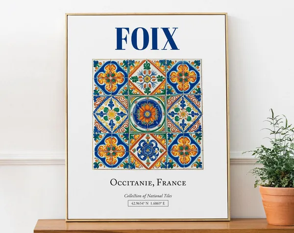Foix Occitanie France Minimalist Tile Art Print