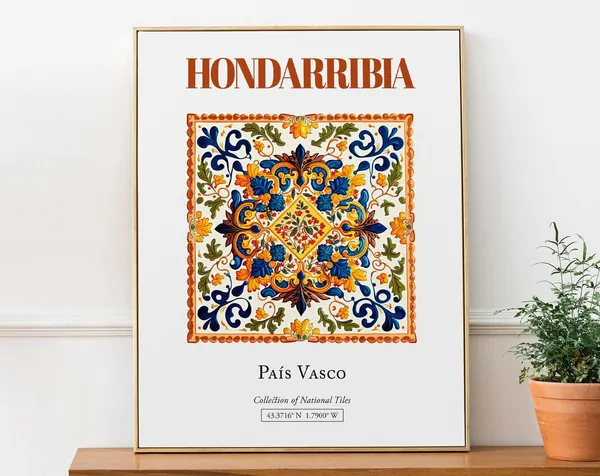 Hondarribia, Pas Vasco Spain Folk Tile Art Print