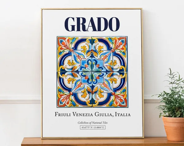Grado Italy Folk Maiolica Tile Travel Poster