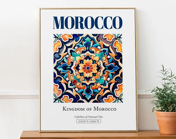 Morocco Folk Traditional Tile Art Print, Bedroom Decor
