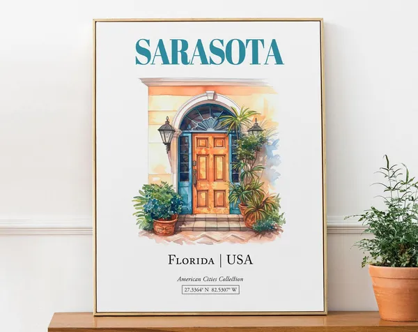 Sarasota Florida Minimalist Watercolor Travel Poster