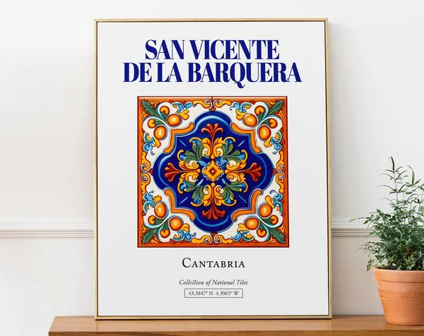 San Vicente De La Barquera Travel Poster, Spain Folk Tile