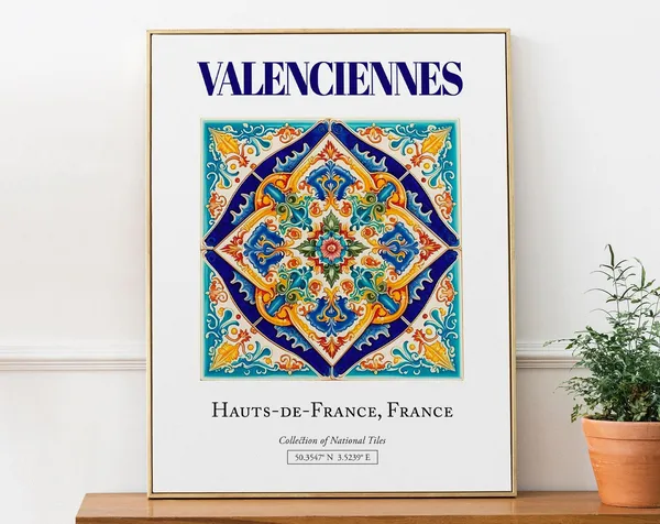 Valenciennes France Folk Tile Travel Poster
