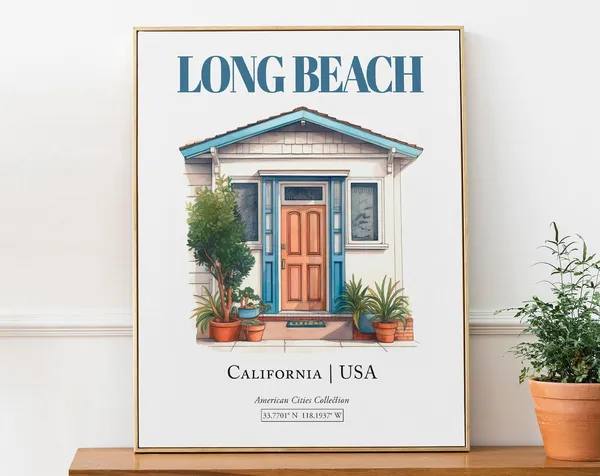 Long Beach USA Minimalist Watercolor Travel Poster